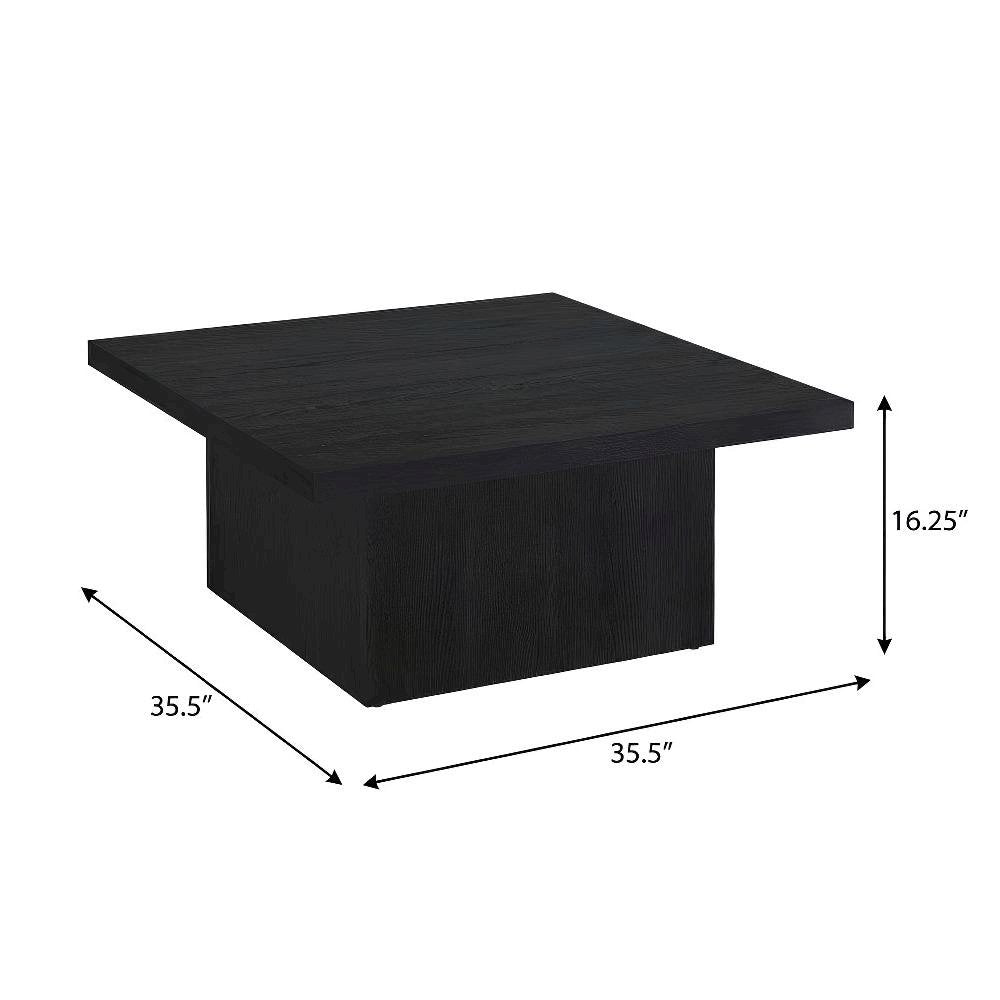 Square Black Engineered Wood Cocktail Coffee Table, Plastic Glide