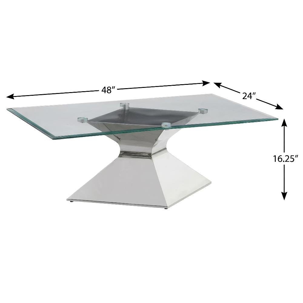 Rectangular Chrome Coffee Table with Glass Top and Stainless Steel Frame
