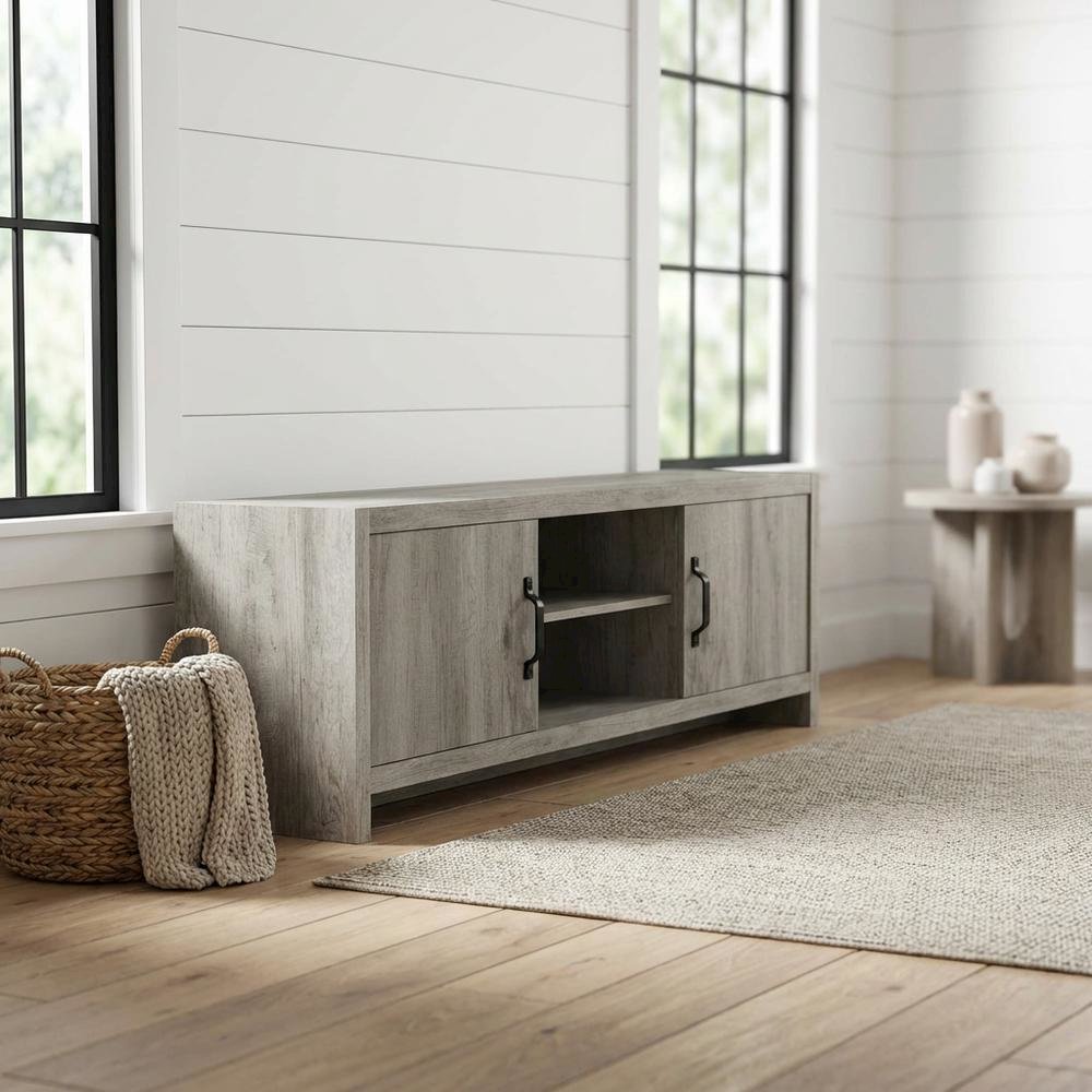Grey Driftwood 2-Door TV Stand with Engineered Wood Construction
