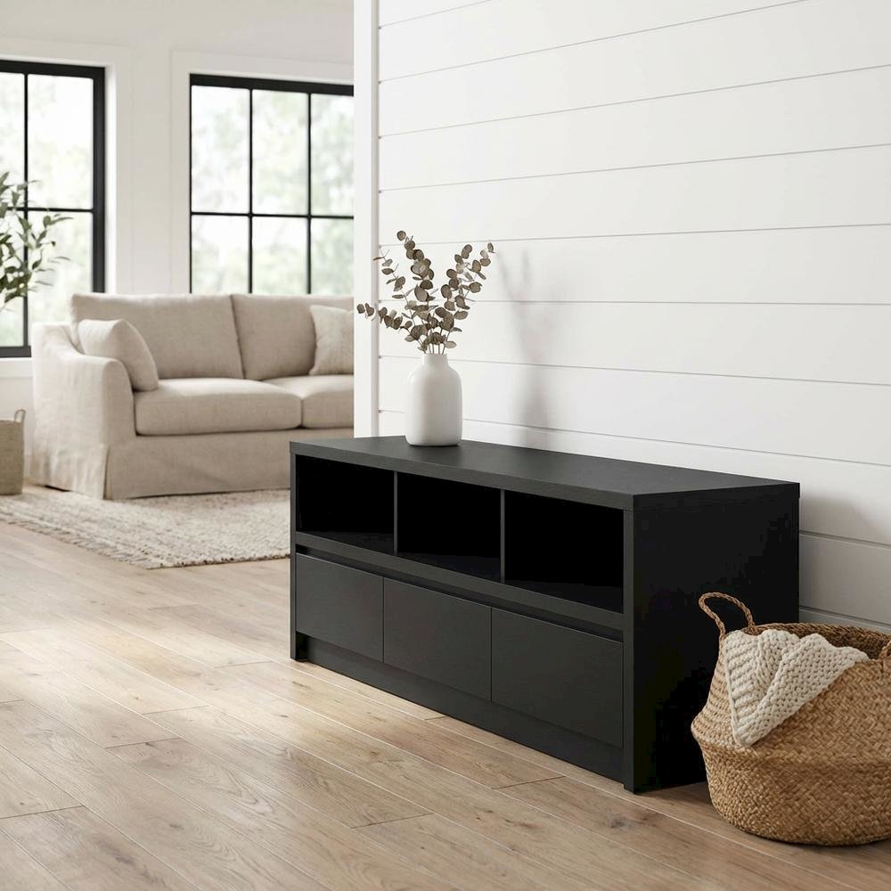 Black 59-Inch TV Stand with 3 Drawers and Contemporary Style
