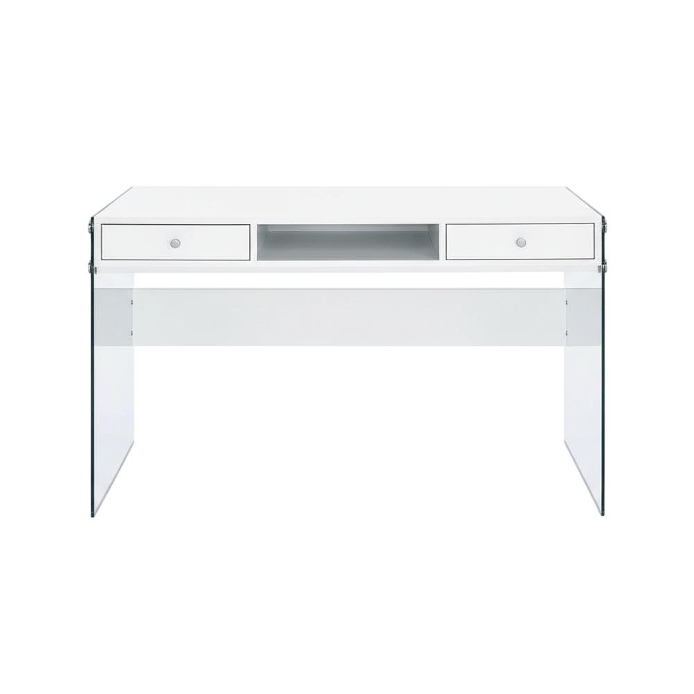 White High Gloss 48-Inch Office Desk With 2 Drawers, Contemporary Style