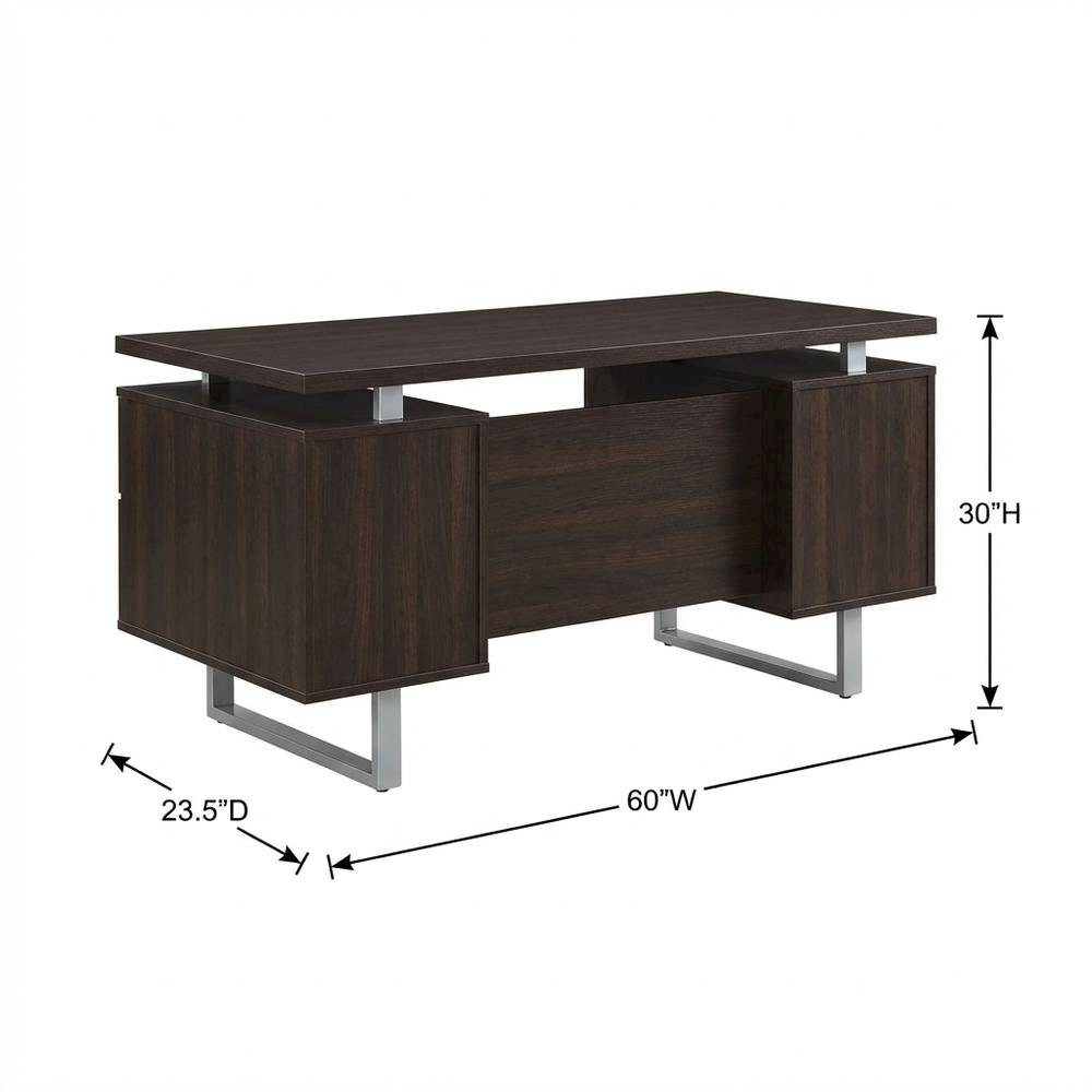 Contemporary Cappuccino Office Desk With 2 Drawers And Metal Legs