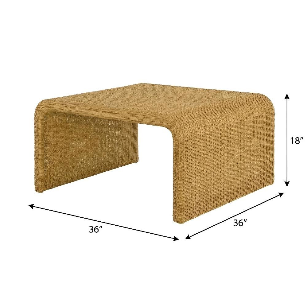 Square Woven Rattan Coffee Table in Neutral Brown with Coastal Style