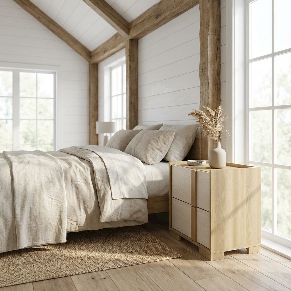 Bedroom Nightstand with 2 Drawers in Finishing for Bedroom Storage