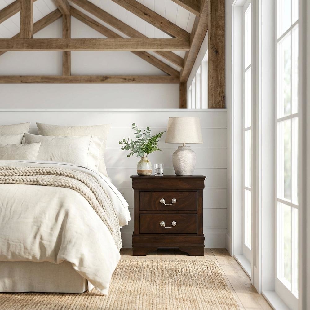 Cappuccino Nightstand with 2 Drawers in Traditional Style for Bedroom