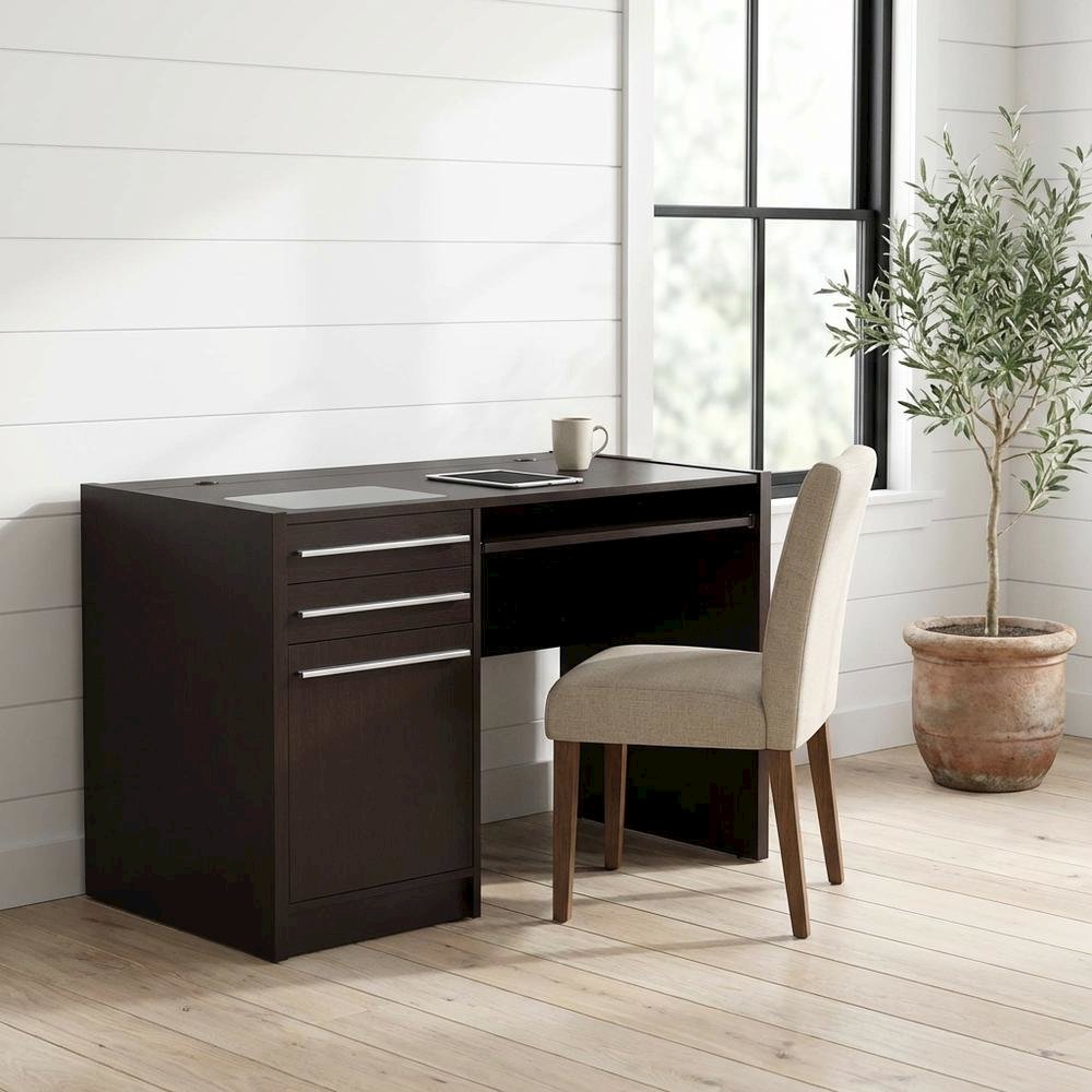 Contemporary Brown Office Desk With 2 Drawers And Cabinet For Workspace