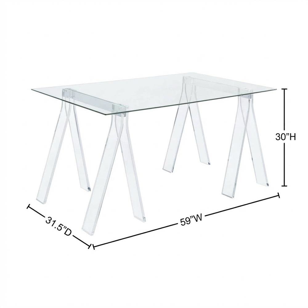 Clear Glass Top Acrylic Office Desk, Rectangular Design And Contemporary Style