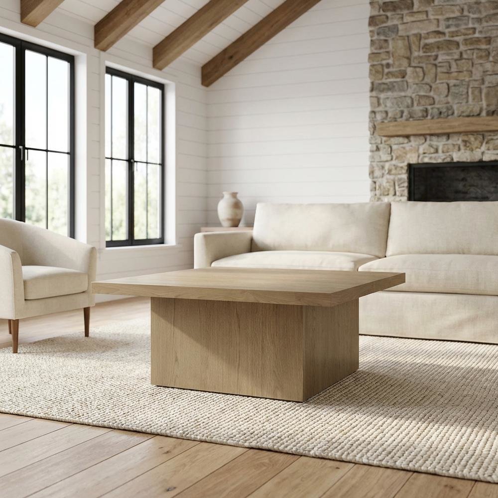 Square Latte Wood Cocktail Coffee Table with Leveler Glides and Modern Design