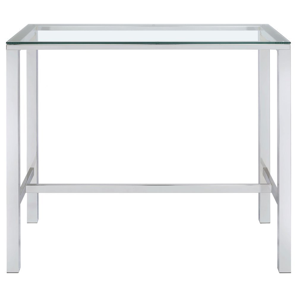 Rectangular Pub Bar Table, Glass Top, Chrome Plated Metal, Contemporary