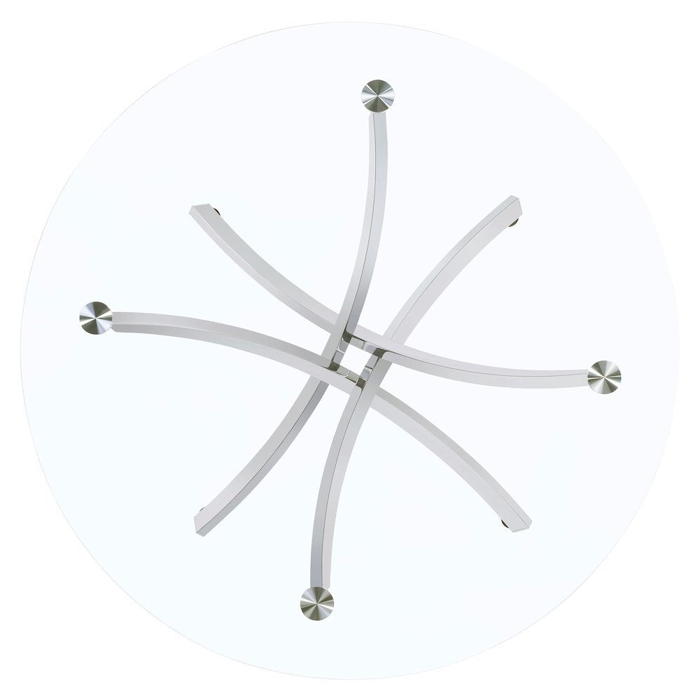 Round 46-Inch Glass Top Dining Table with Chrome Metal Base Silver