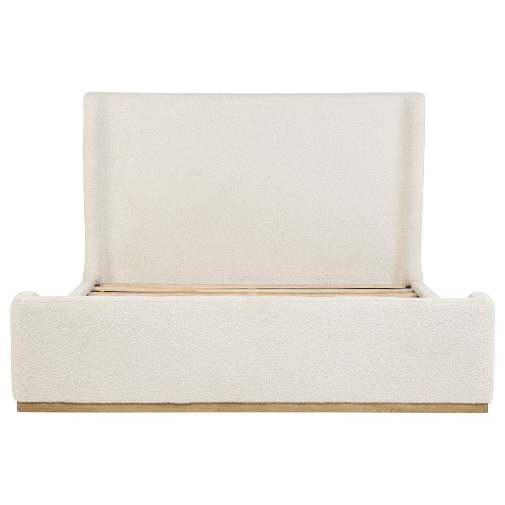 Beige King Bed - Upholstered Bed Frame with Sleigh Design