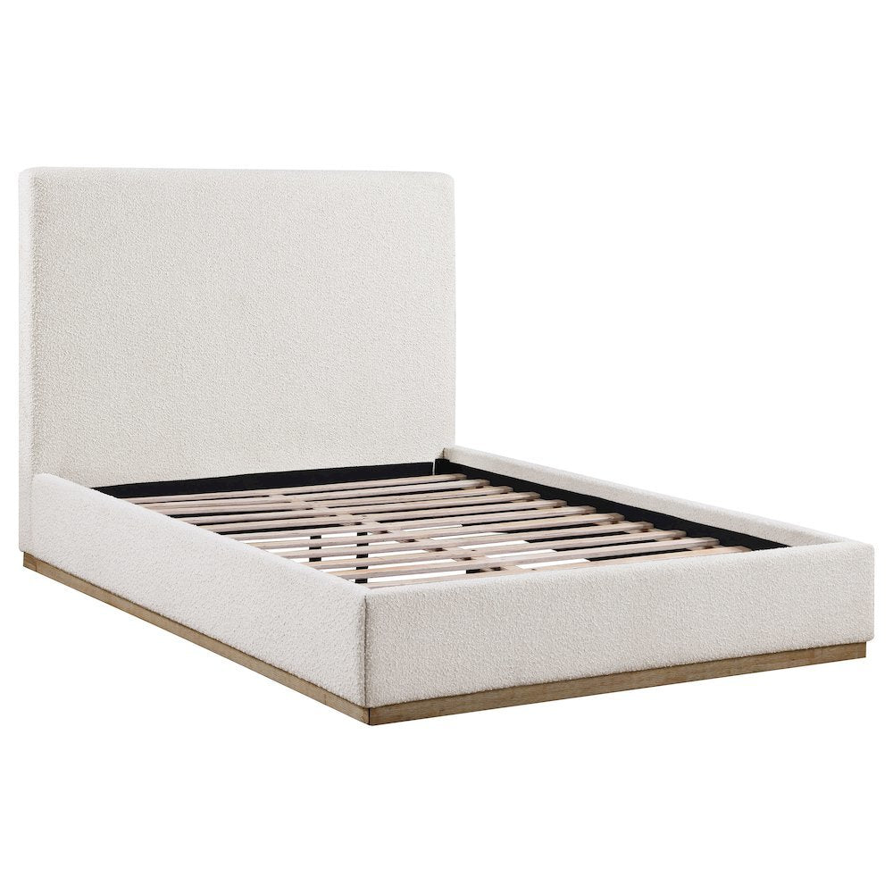 Beige Upholstered Queen Size Bed Frame with Headboard Platform Bed