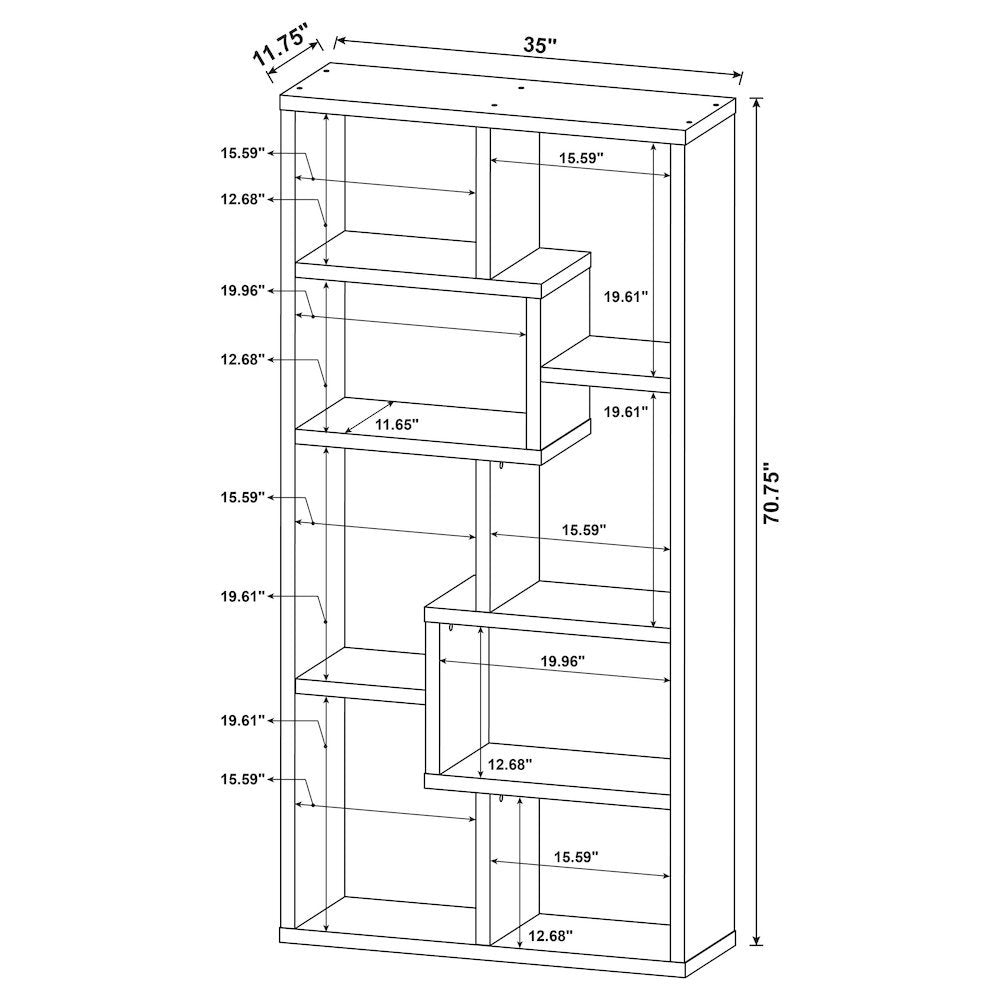 Geometric 6-Shelf Bookshelf 71-Inch, Cappuccino Finish, Display