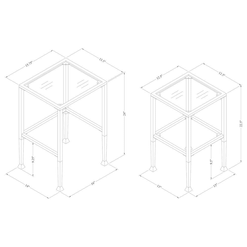 Square Glass Nesting Side Table Set of 2 – Modern Accent ,Living Room or Bedroom
