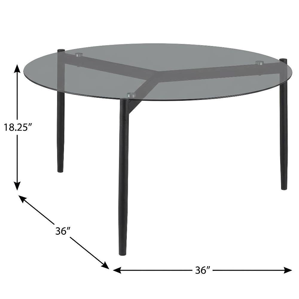 Round Sandy Black Coffee Table with Smoked Glass Top and Contemporary Design