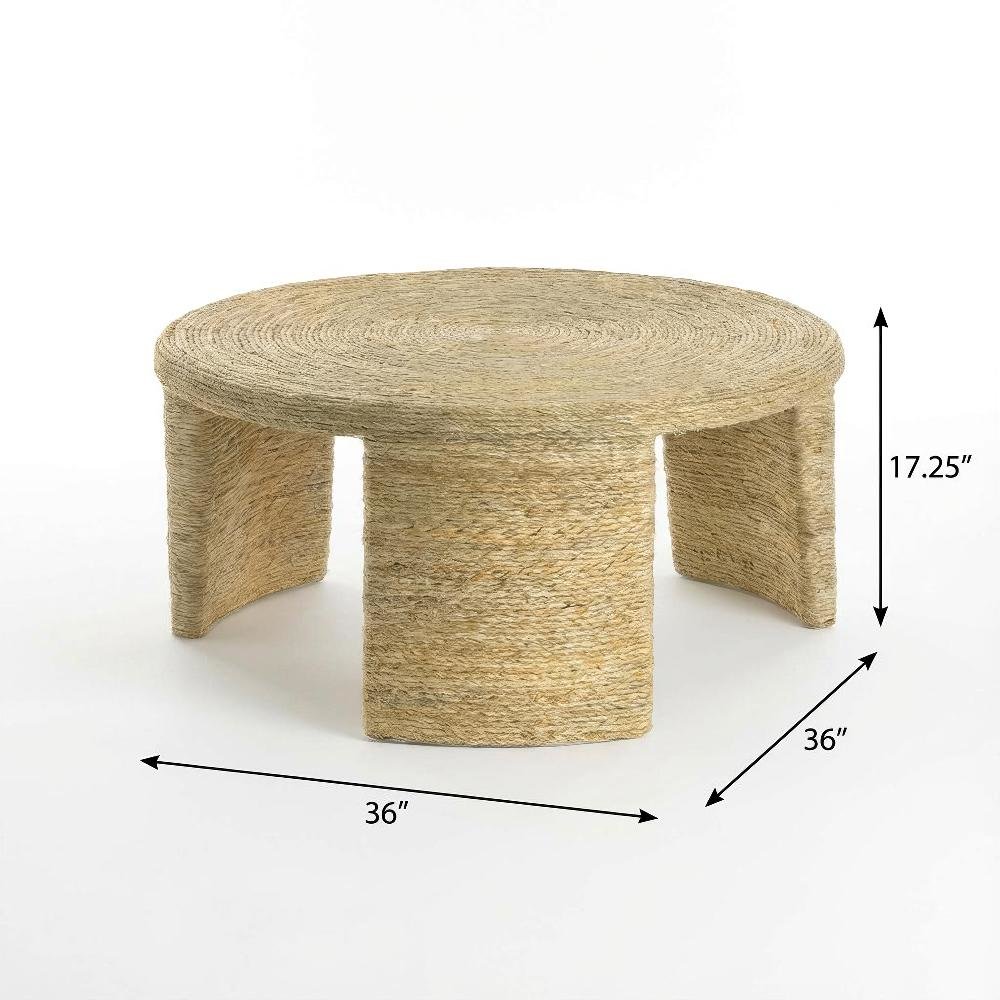 Neutral Rattan 2-Piece Coffee and End Table Set with Round Shape