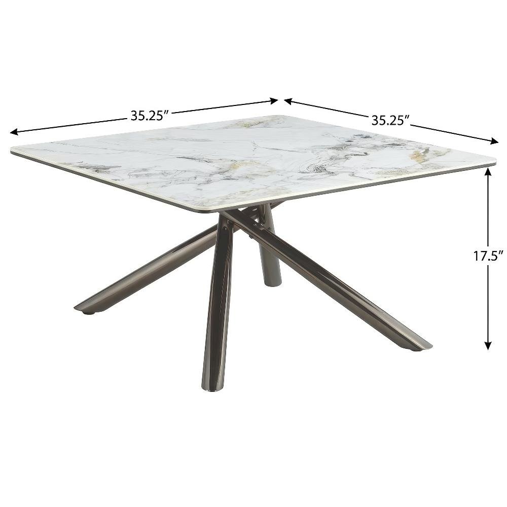 White Square Coffee Table with Sintered Stone Top and Leveler Feet