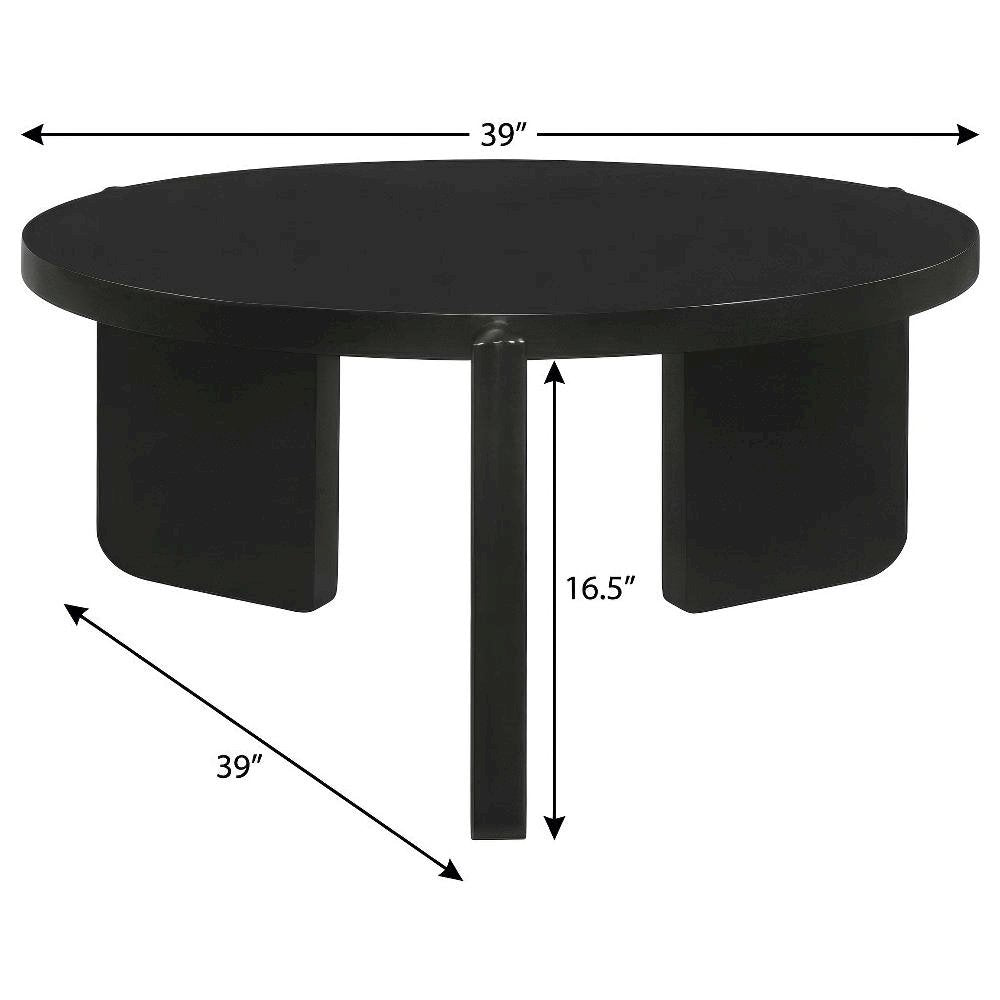 Round Black Coffee Table Solid Wood Contemporary Design with Stable Build