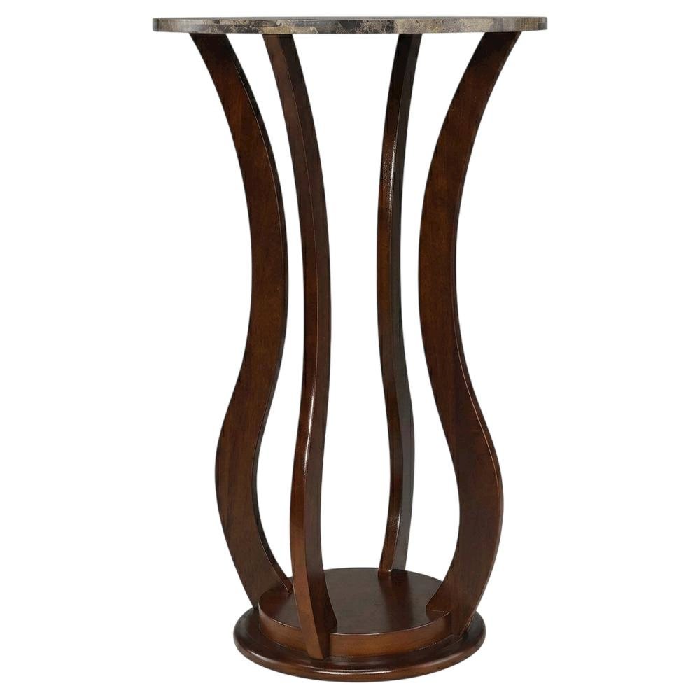 Brown Pedestal 18 Inch Side Table - Faux Marble End Table for Living Room Accent