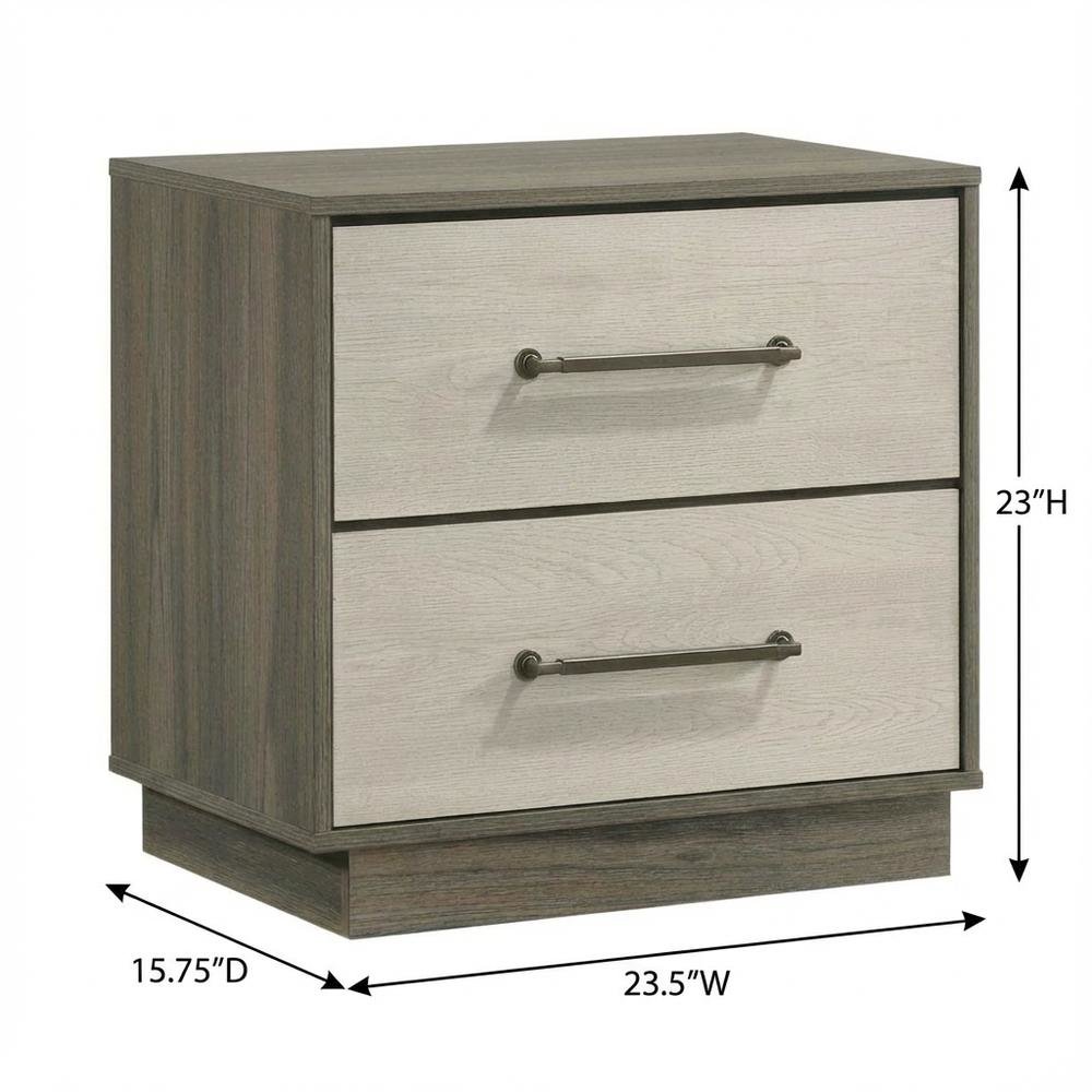 Grey Nightstand with Modern Design and Antique Nickel Finish
