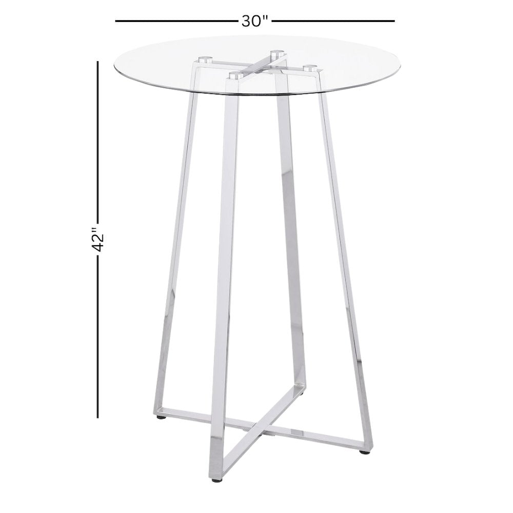 Silver Glass Bar Table – Contemporary Round High Top Cocktail Table