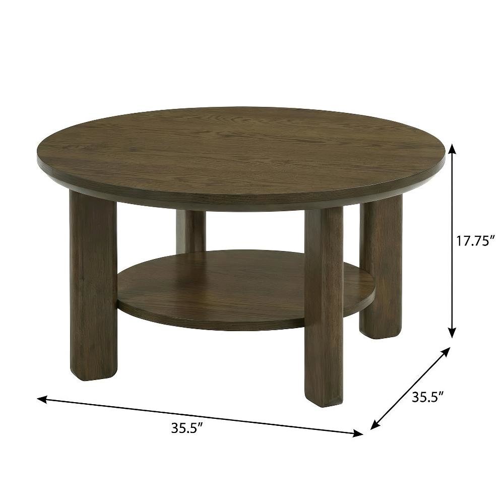 Brown Round Coffee Table with Leveler and Transitional Style, 200 LBS Capacity