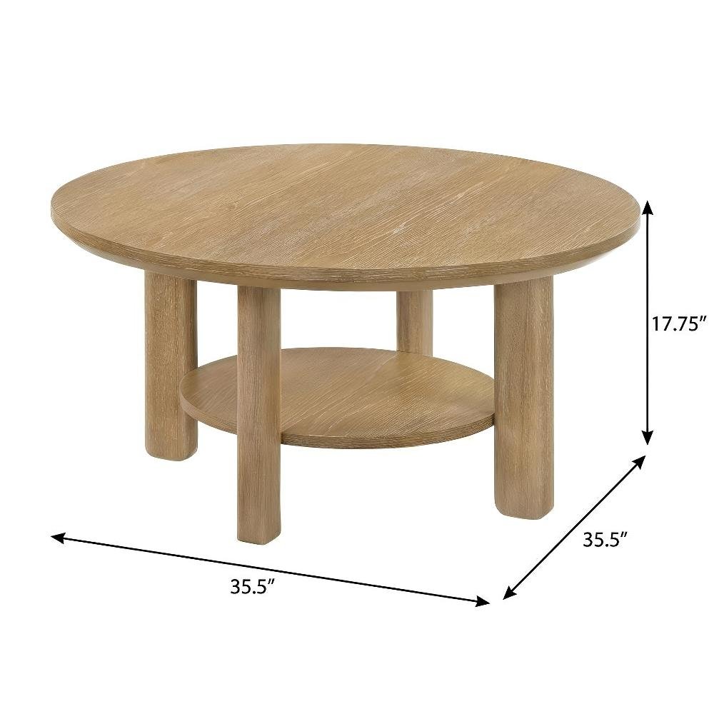 Light Oak Round Coffee Table with Transitional Style and Leveler Glide