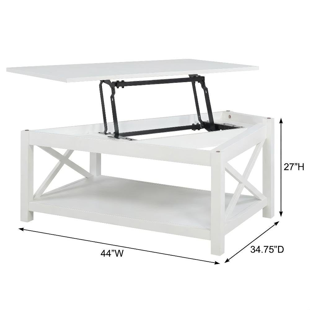 White Rectangular Lift-Top Coffee Table with Plastic Glide and Coastal Style