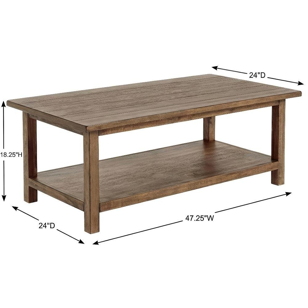 Distressed Brown Wood Coffee Table with Shelf Rectangular Farmhouse Style