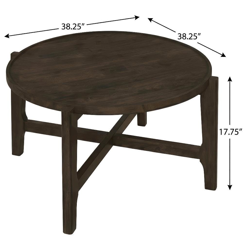 Round Dark Brown Solid Wood Coffee Table with Transitional Style