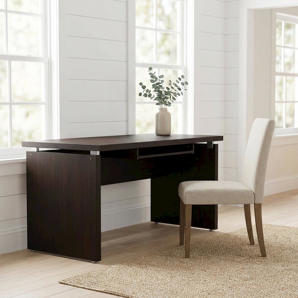 Brown 55-Inch Computer Desk With Keyboard Drawer And Transitional Style