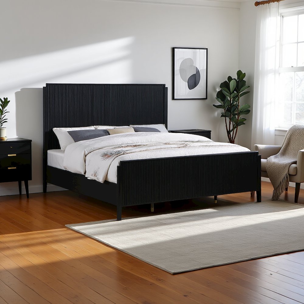 Black Queen Platform Bed Frame with Headboard, Platform Bed Frame Queen Size