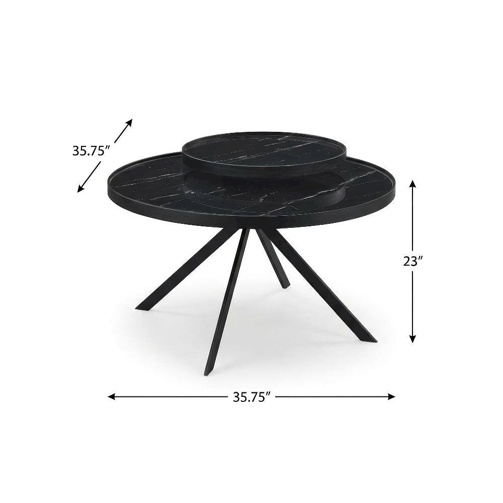 Black 3-Piece Round Coffee and End Table Set with Contemporary Design