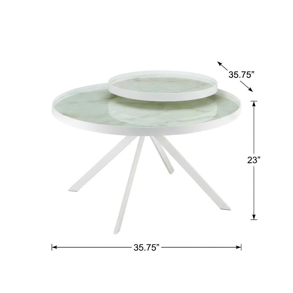 White 3-Piece Round Living Room Table Set with Contemporary Design and Leveler