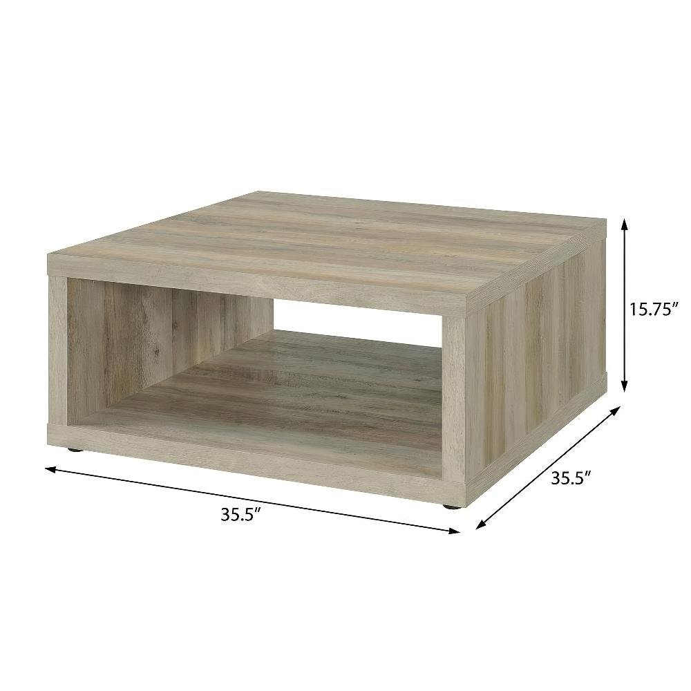 Distressed Pine Square Coffee Table with Engineered Wood and Farmhouse Style
