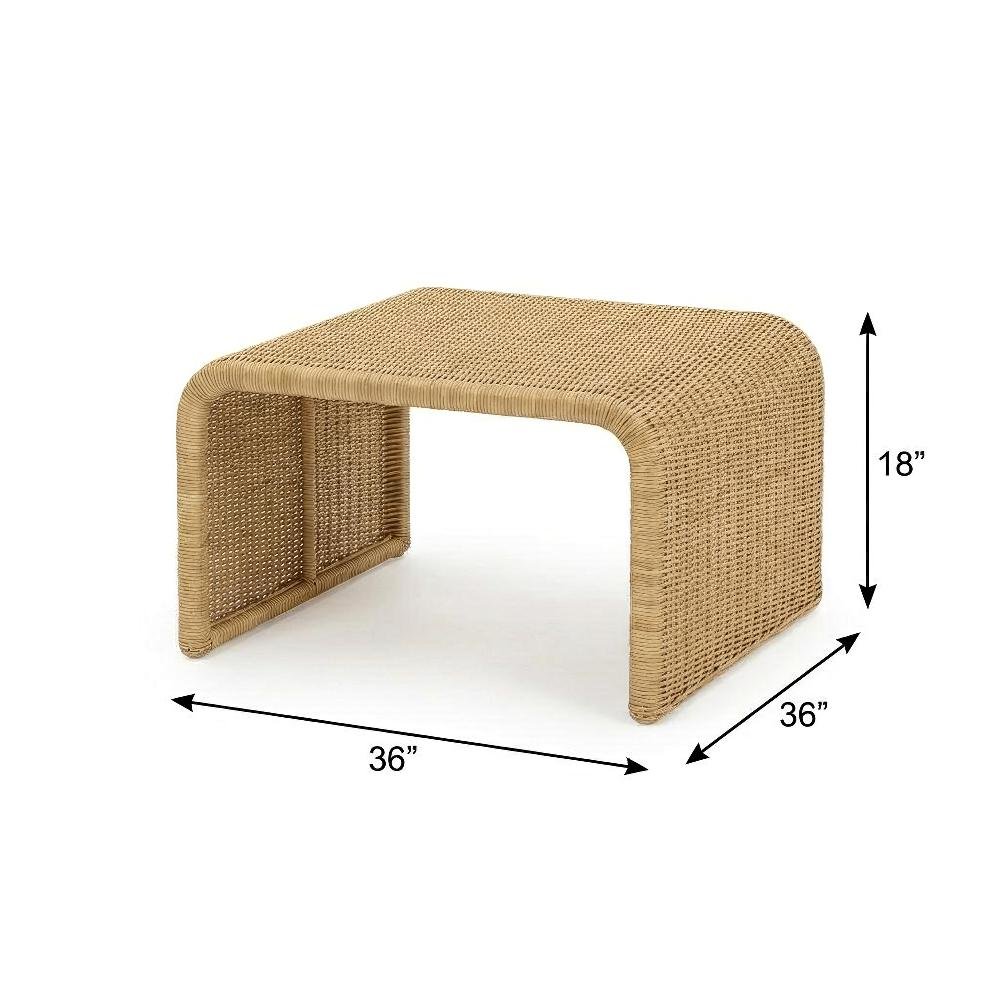 Neutral-Toned Rattan 3-Piece Coffee, End Table Set, Square Tops, Coastal Design