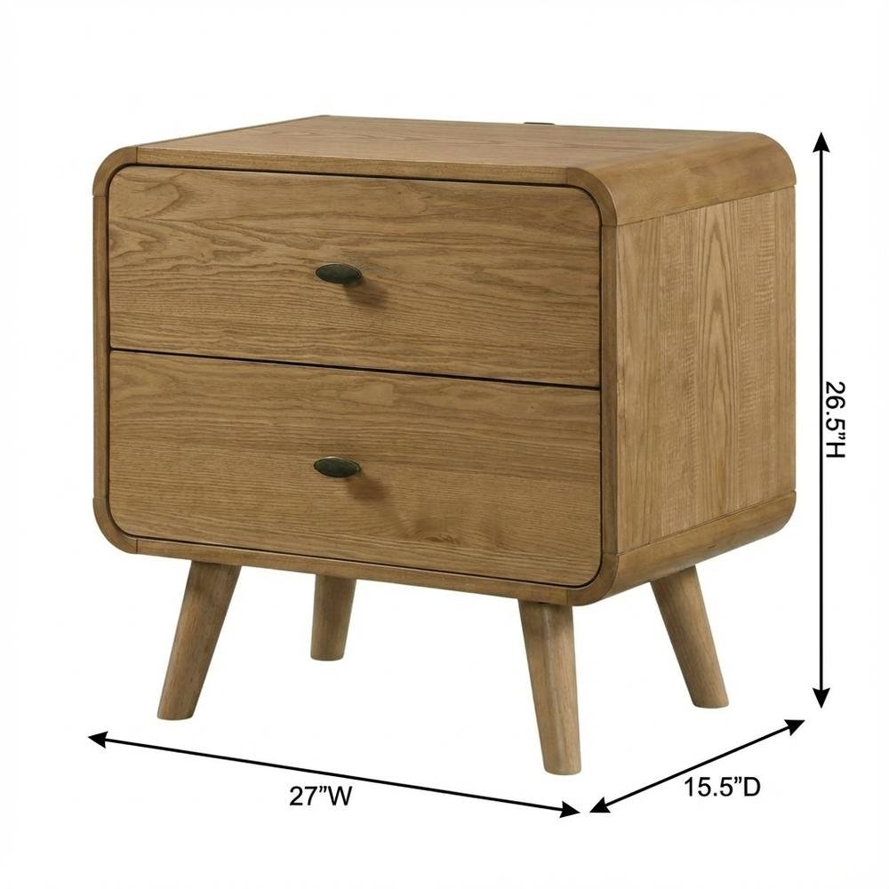 Light Ash 2-Drawer Bedside Nightstand with Modern Design