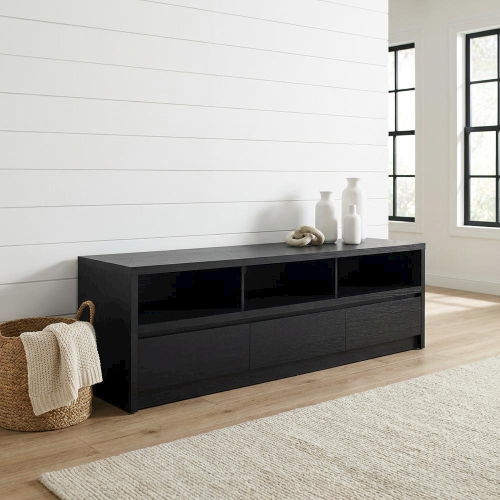 Black 78-Inch TV Stand with 3 Drawers and Contemporary Design