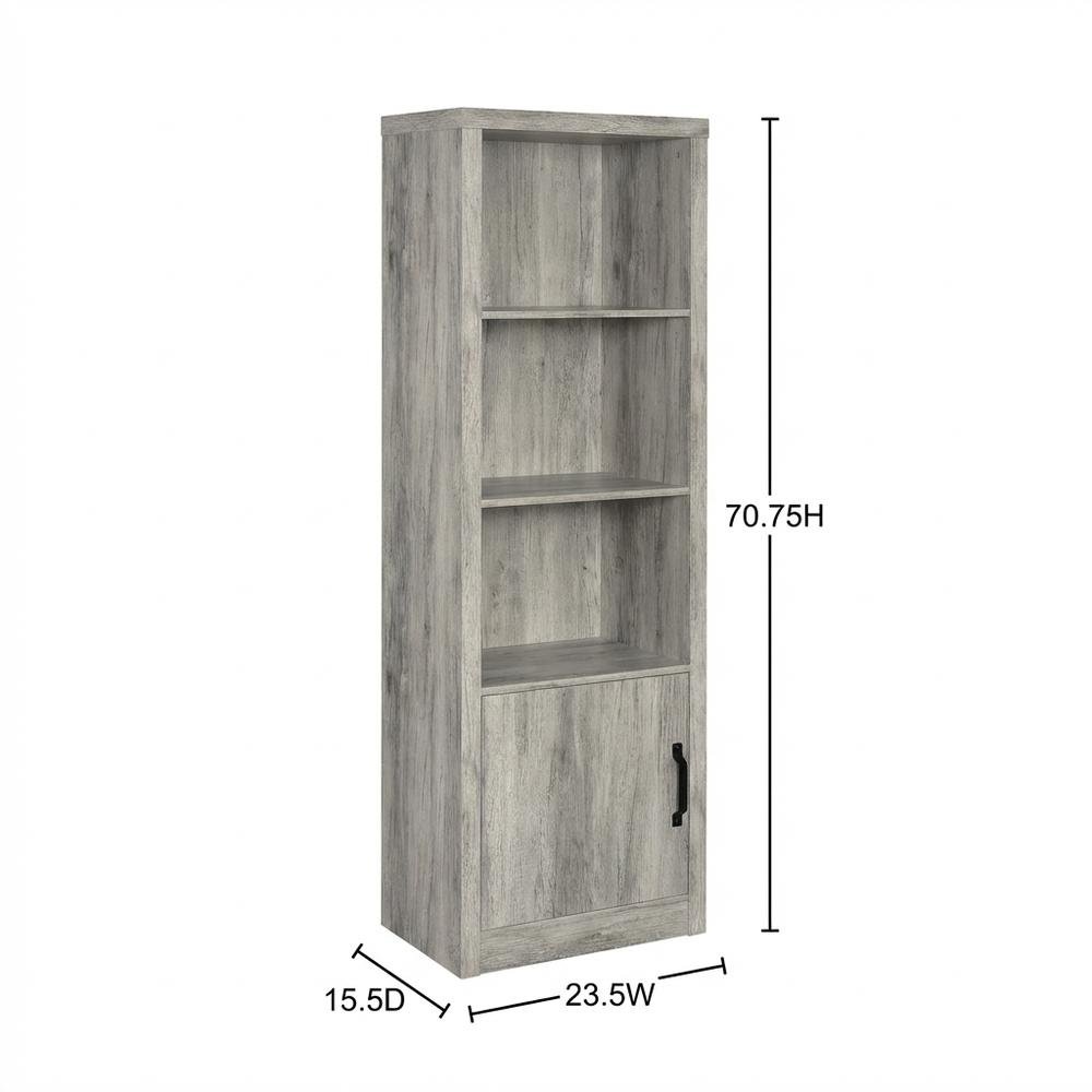 Grey Engineered Wood Media Tower With 3 Shelves, Transitional