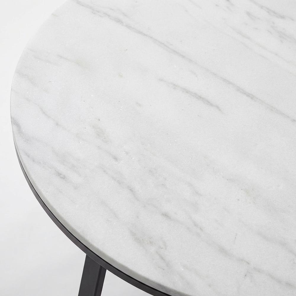 Contemporary Round Faux Marble Coffee Table with White and Matte Black Finish