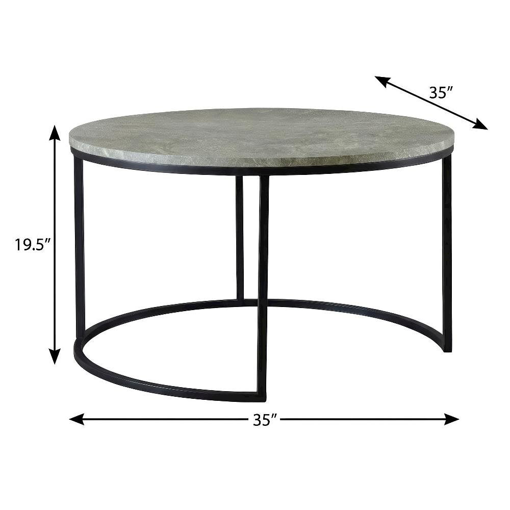 Round Grey Nesting Coffee Tables 2-Piece Set with Faux Marble Tops