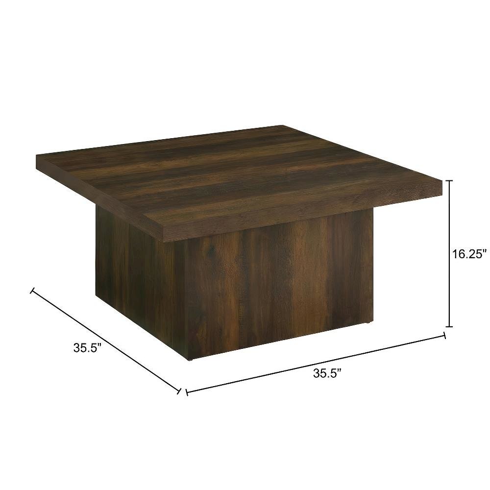 Dark Pine Square Engineered Wood Coffee Table with Plastic Glide Levelers