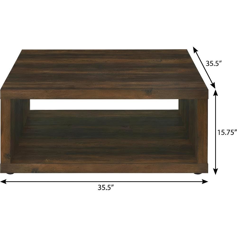 Dark Pine 2-Piece Coffee and End Table Set with Square Shape and Plastic Glide