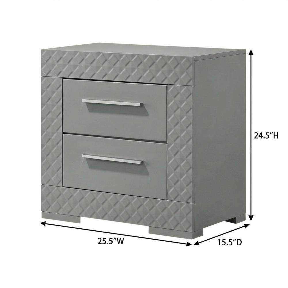Grey High Gloss Nightstand with Modern Design Bedside Table