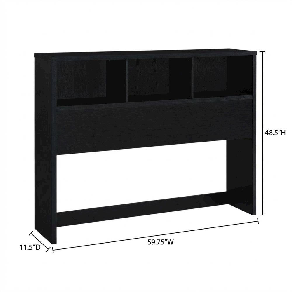 Black Queen Bookcase Headboard, Contemporary Design, Durable Plastic Glide