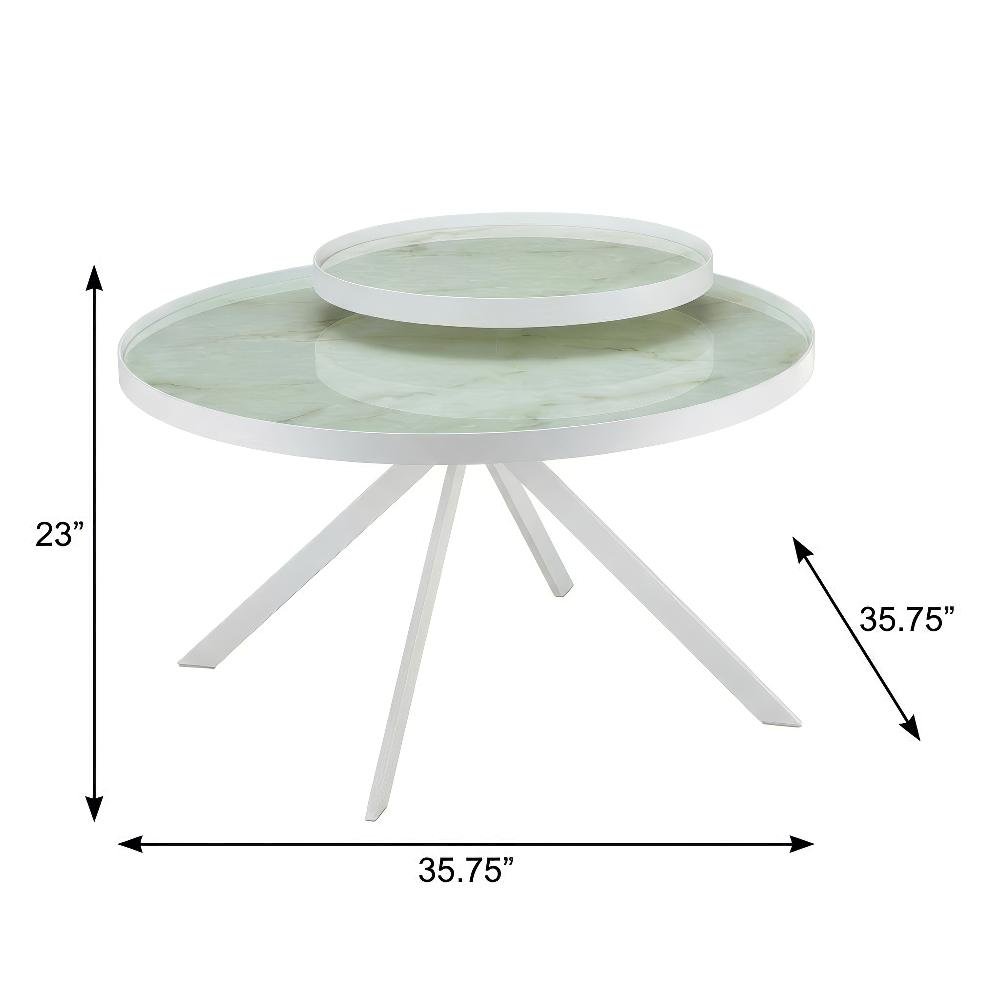 White 2-Piece Round Living Room Table Set with Levelers and Contemporary Design