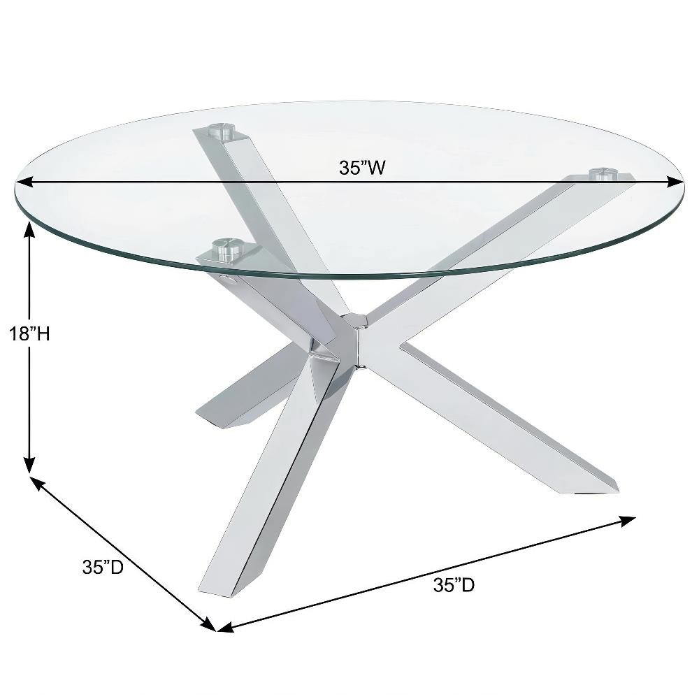 Round Tempered Glass Top Coffee Table Chrome Frame with Plastic Glide Base