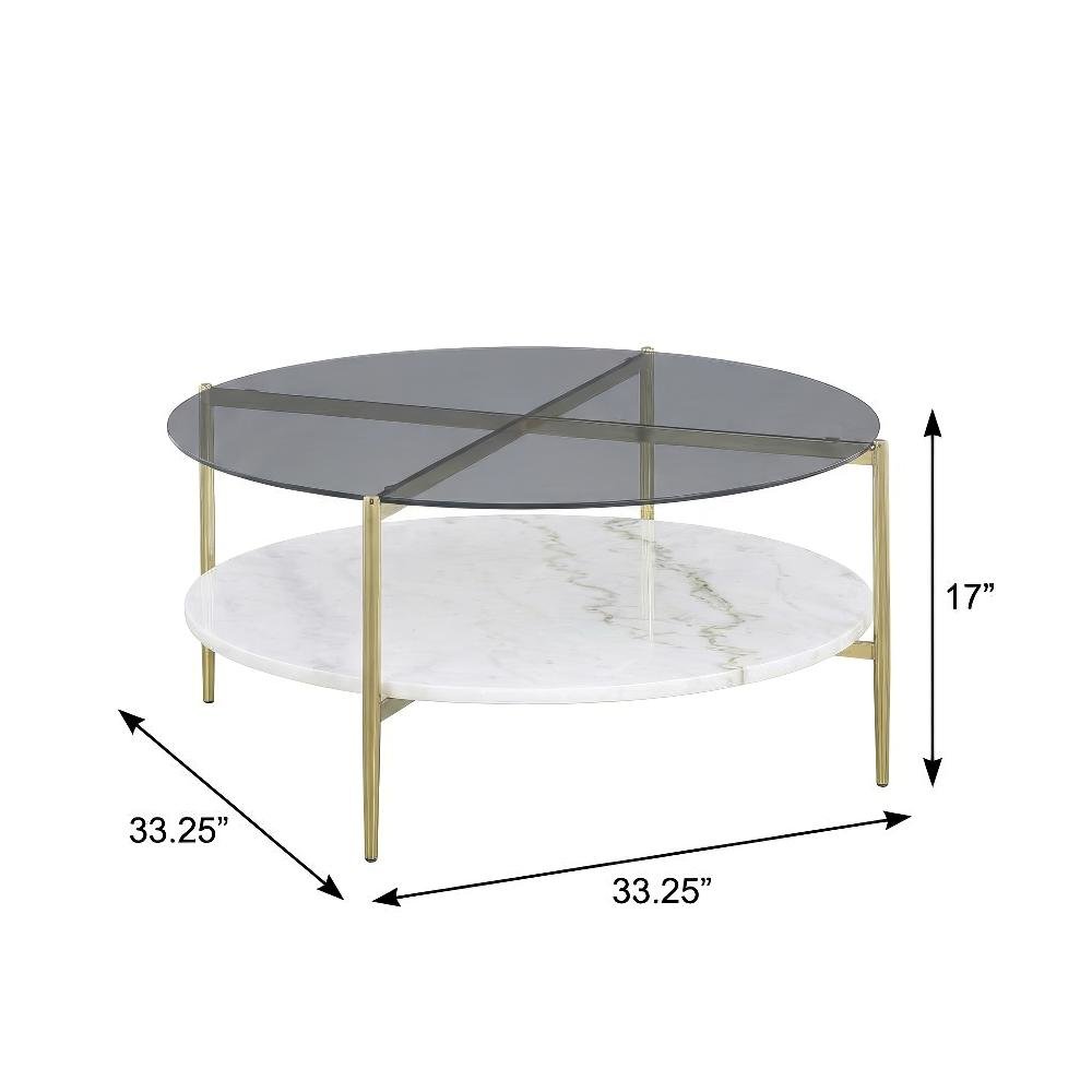 Gold 2-Piece Round Coffee and End Table Set with Contemporary Style