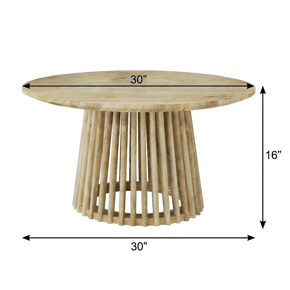 Round Mango Wood 2-Piece Coffee and End Table Set with Durable Wood Construction