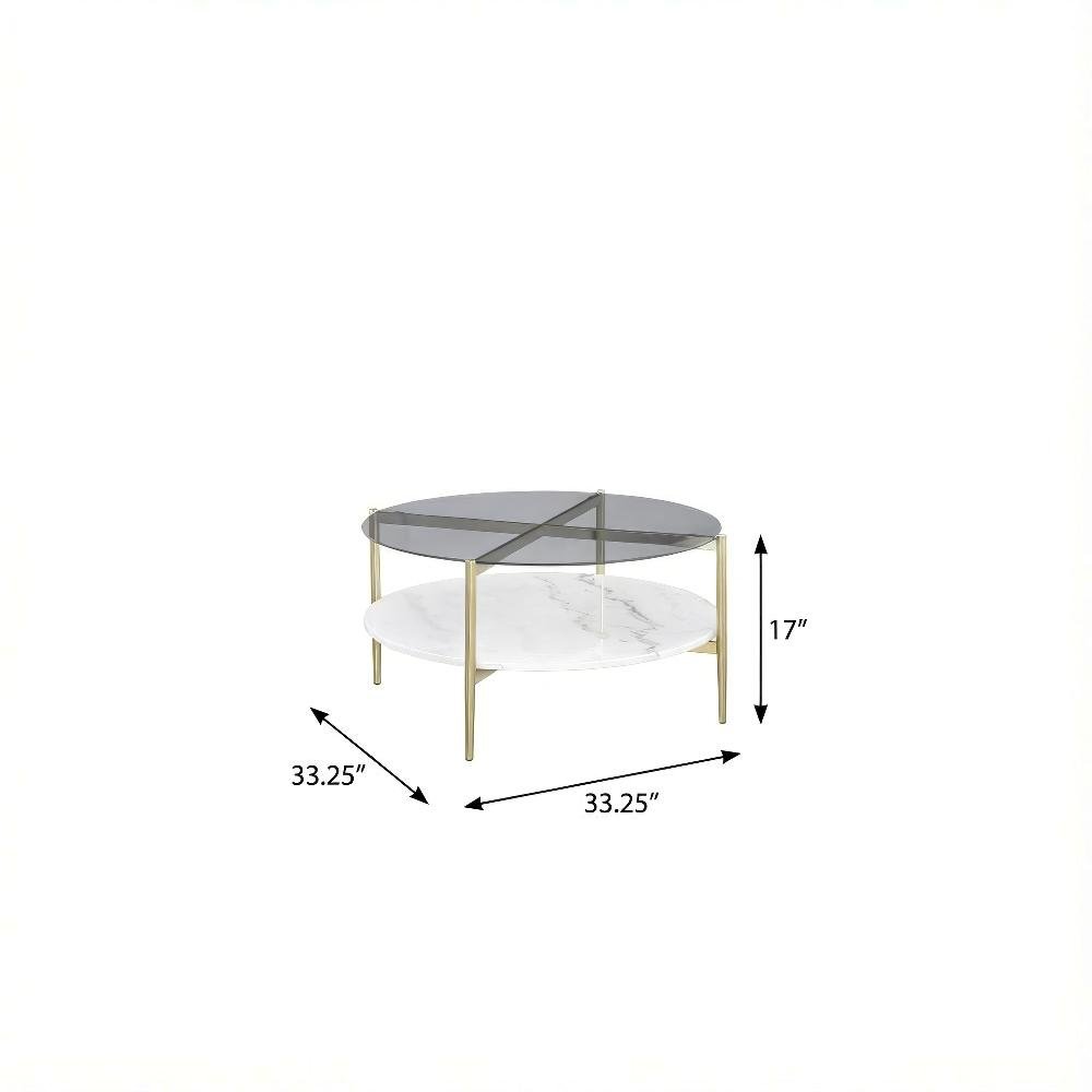 3-Piece Gold Round Coffee and End Table Set, Plastic Glide, Contemporary Design